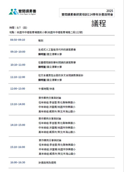 國立清華大學「雙閱讀素養師資培訓114學年計畫說明會」圖片