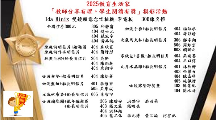 2025教育生活家 「教師分享有理。學生閱讀有獎」摸彩活動圖片